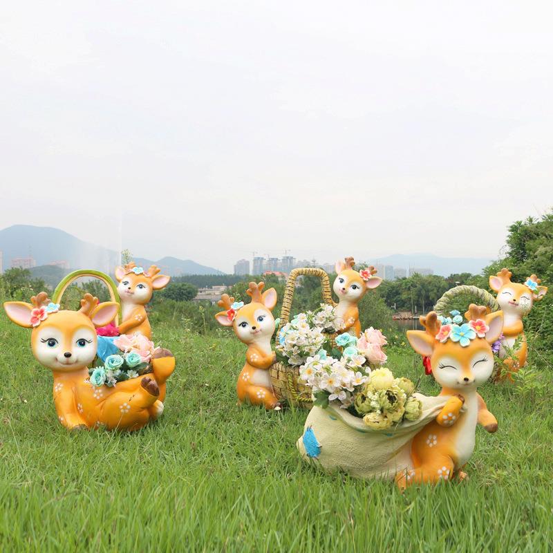 户外花园庭院卡通动物花盆摆件仿真景梅园缸花鹿花雕塑林观梅花鹿