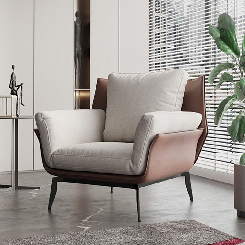 现代轻奢单人沙发客厅阳台休闲椅设计师款羽绒单椅意式极简沙发椅
