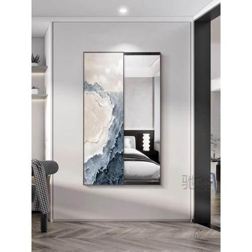 麓r约现简户玄关推拉全身镜装饰画卧GLO室代隐藏镜子挂画入可关闭