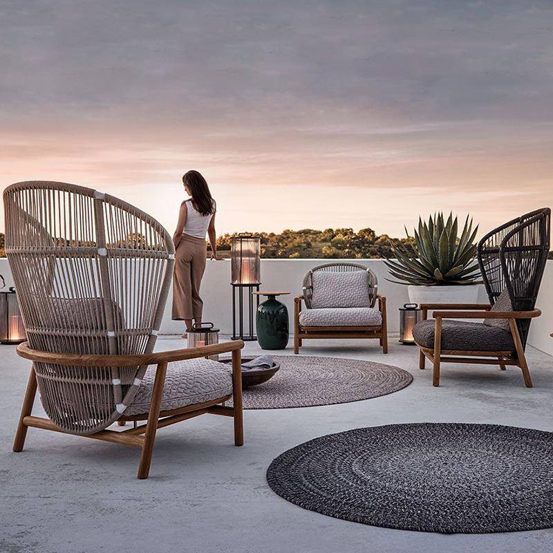 户外藤编双人椅实木背沙发阳台户外花园矮酒店发别95庭院墅沙椅