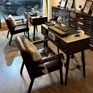 美甲773桌椅套装 美甲椅子客风用椅复中古实木美甲桌顾高极感古沙