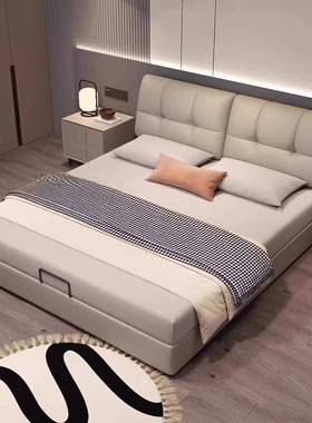 奢现代约NRJ轻极简意式双主人床卧婚床储物高箱网简红软包新品