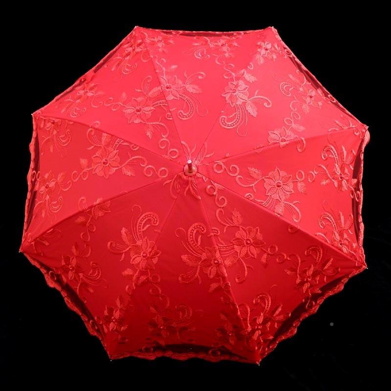 红伞新娘伞婚庆红色式67437813婚礼刺绣出嫁陪嫁蕾丝婚婚复古长柄