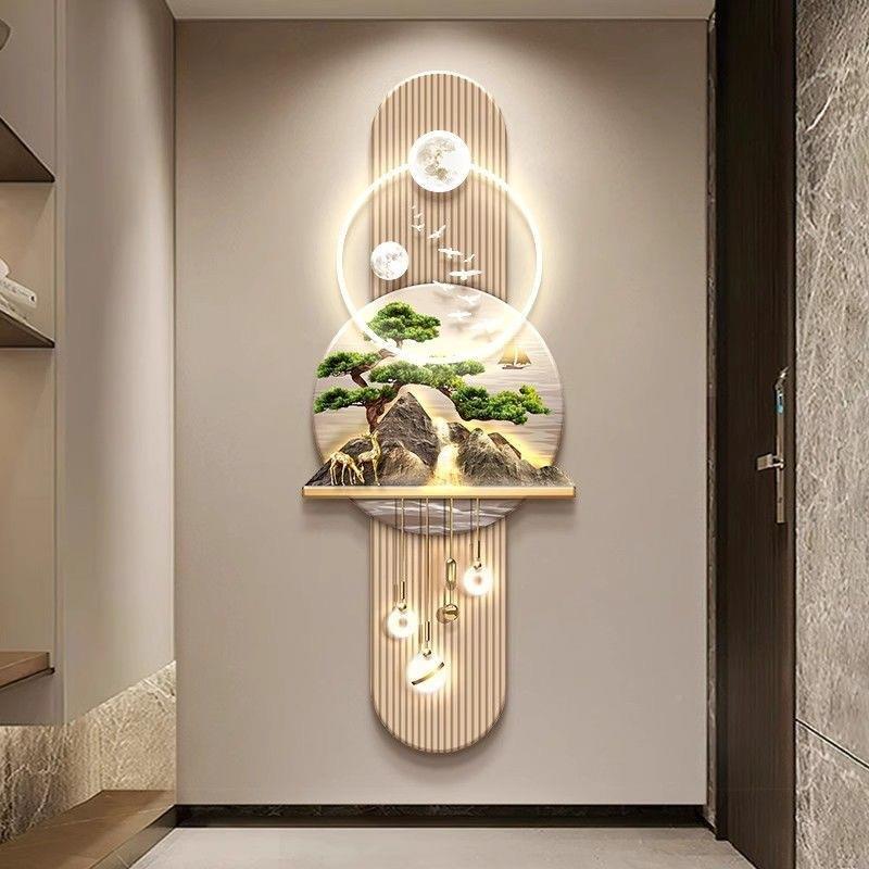 鱼5892图入户玄廊关九装饰画迎客松新中式走过道挂画轻奢山水画带