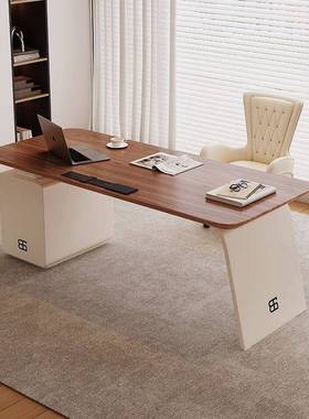 实办ORD木桌轻奢代极简书高端书房现复古奶油风电脑工作台中古风