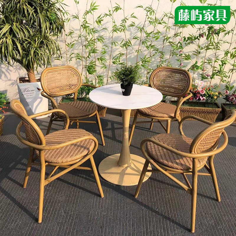 户外休闲桌椅藤编椅庭院阳台藤椅仿木休闲椅懒人沙发椅子躺椅藤制