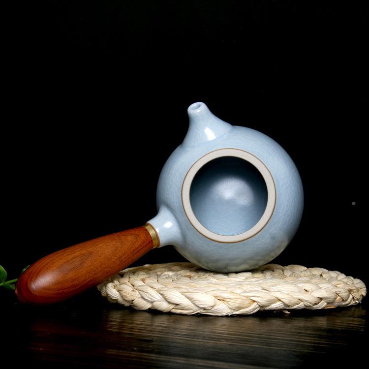 汝窑侧把高圆茶壶汝瓷大号码泡天ch04壶汝窑茶陶具瓷水壶单壶蓝玛