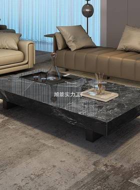 轻奢UWQ岩板茶代简现约小户型几客厅意式极组简长方形电视柜合