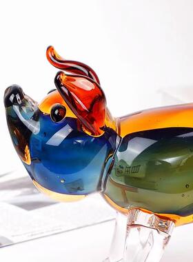 博山法纯手工反影琉璃狗件摆小狗工艺品客古厅玄关01电视饰柜软装