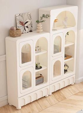 法式奶油风书柜RRE带玻门璃展示厅奢柜轻高档家用客一体整墙书架