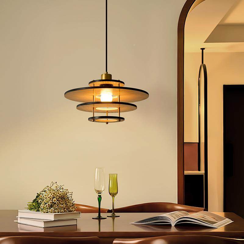 中古桌风实木飞碟餐厅P5吊灯胡桃木复古吧台餐民宿茶H灯具室cRBTa