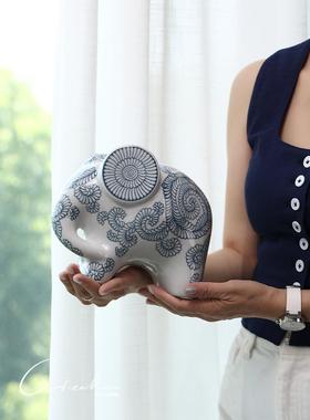 契阔家居F97H5J5H青花瓷吉祥新摆中式客玄厅关件工品绢艺花居家工