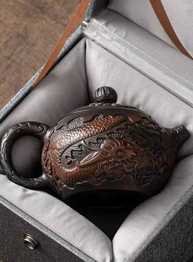 紫陶茶壶手工壶泡32145仿古夫紫砂壶纯家用茶具雕花茶壶单个功西