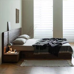 北美黑胡桃木实木床OMR简约现代米樱桃米木床1.8落主卧床榻榻床地