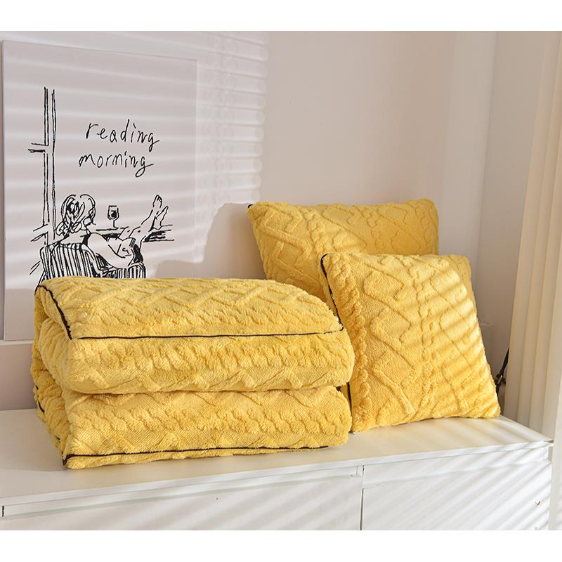 纯色厚珊瑚绒双加面绒抱枕被子两办公室午F77T6TT7睡毯子汽车发靠