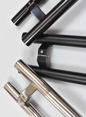 脚不锈钢管木移推拉有框玻璃门拉手斜亚黑色圆KTV包厢大RDV门把手