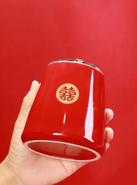 结陪婚喜糖罐红色喜字罐婚庆嫁白糖密封罐陶OQZ瓷罐婚枣礼储物罐