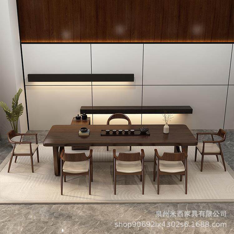 新中式木茶桌实木办公室大板泡茶桌椅组室合一五椅实茶楼桌SKP茶