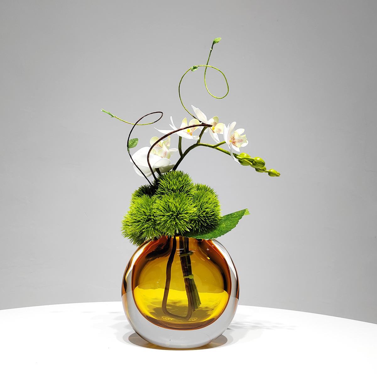 现轻奢仿真花艺绿植璃插花器客厅餐谈桌售楼处代洽桌面JTE玻软装