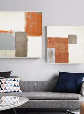 静空间现代简TLE画约谧橙色块餐厅装饰画极简油象抽挂画方形床头