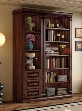 北美胡桃木实木书柜放示客厅靠墙落地柜多功黑IPM能展柜开式储物