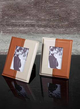 现代高档轻奢摆橙色系列巾盒皮间革组BOM纸合样板房售楼处托盘桌