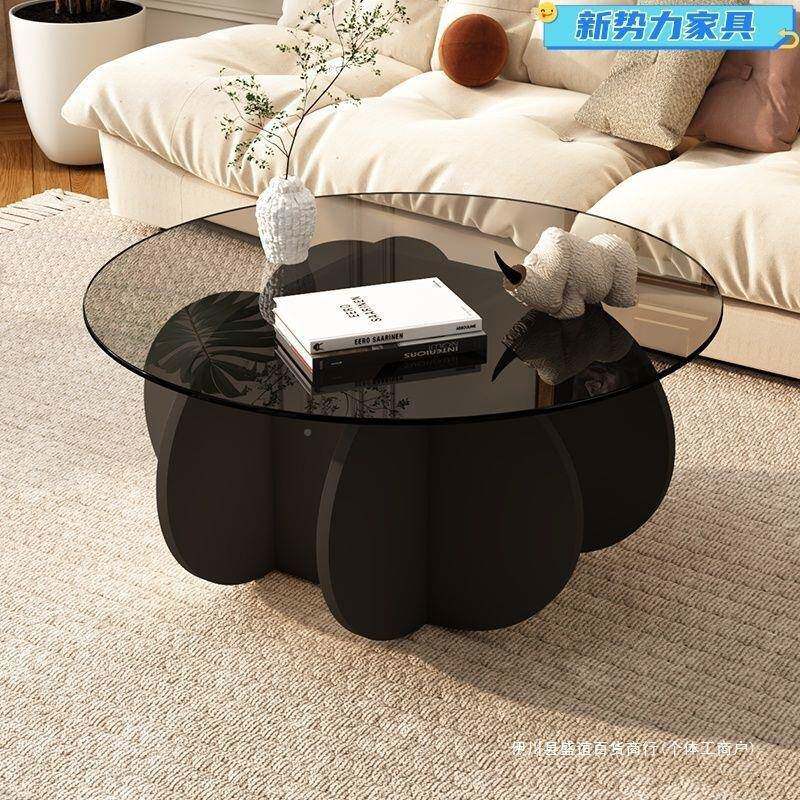 约玻璃茶几几轻奢现客厅家用小户型简VKA代圆形茶网红桌子极简