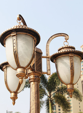 庭院灯欧式防水户外灯双头黑色古铜色草坪灯路灯led景观灯高杆灯