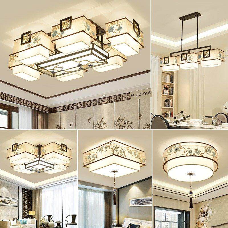 新中式风格吸顶灯客厅卧室长方形绣花简约现代家居大气中式风格包