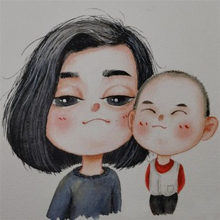 水彩手绘微信头像真人照片相框卡通漫画情侣朋友宝宝全家定制礼物