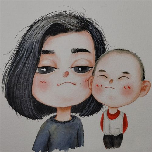 水彩手绘微信头像真人照片相框卡通漫画情侣朋友宝宝全家定制礼物