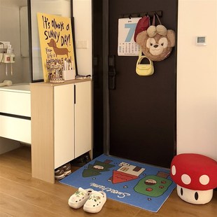 风和海多巴胺卡通插图风格 入口地板垫防滑画痕沙脚垫入口线圈可以