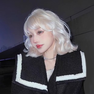 白金色假发女短发lolita甜美可爱羊毛卷日常自然仿真人发假发套
