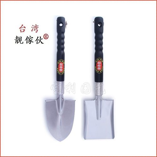 热卖出口台湾靓傢伙不锈钢木柄铲白钢锹种花手铲园林工具平口铲子