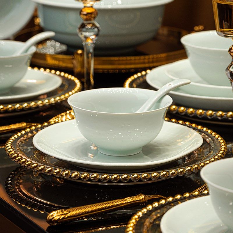 影青瓷景德镇陶瓷餐具碗碟套装家用碗盘高白瓷高温釉下彩碗具正品