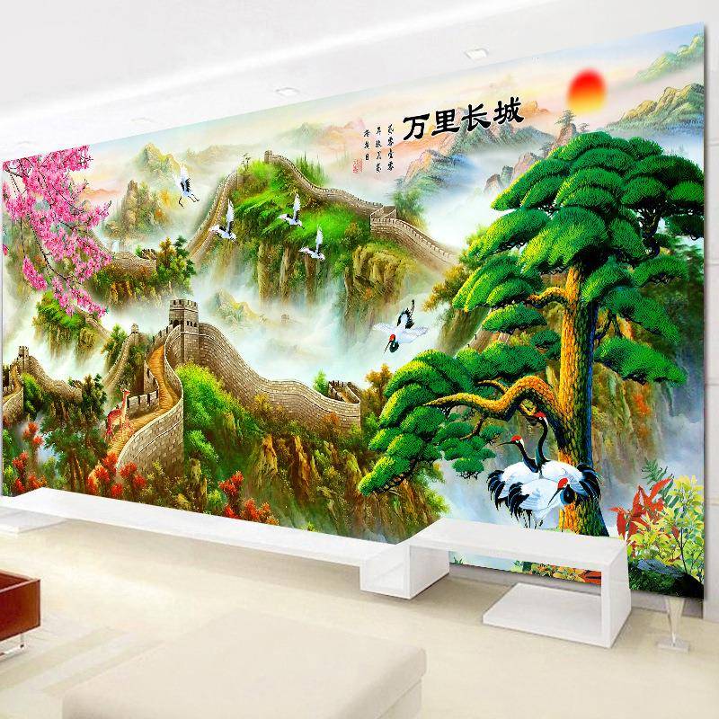 5d钻石画满钻新款大IjahrgeT幅客厅山画风水景万里长城客松十绣字