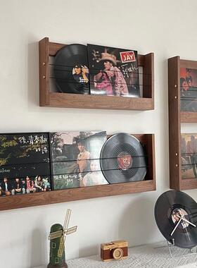 黑胡桃木杂志壁实木挂报架墙上创意书置物架客厅墙SAQ面黑胶架收