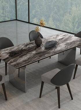 式CZ10019极简岩板餐桌简家意用长方约形不锈钢设设计师镜面塞纳