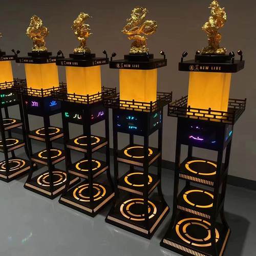 ED架滚屏发光龙头L果盘小吃碟KTVV酒吧XG890384IP三层水果架深渊