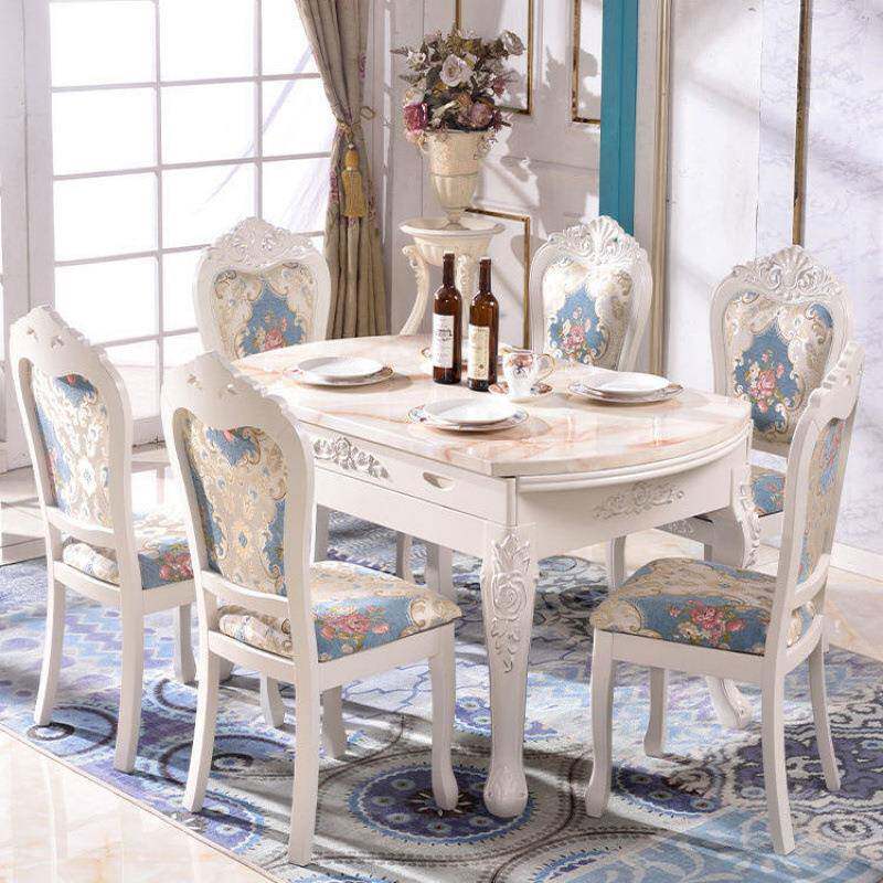 圆欧式大理餐桌椅组合伸缩折叠餐桌dgfd5石实桌木桌小户型饭长方