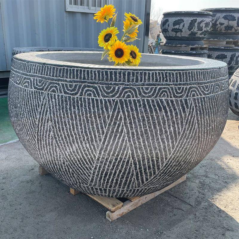 石雕鱼养件鱼花盆老槽石雕门海手缸工雕刻养鱼缸庭院摆青石18鱼石