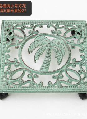 艺复古花AL100060盆做旧托盘铁底垫水座带轮盆栽接盘移动滑轮盆底