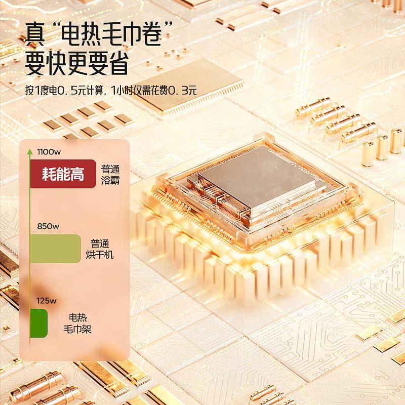 智能电热毛恒巾杆毛巾架烘碳纤维加热物干浴室卫生间温KEW浴巾置