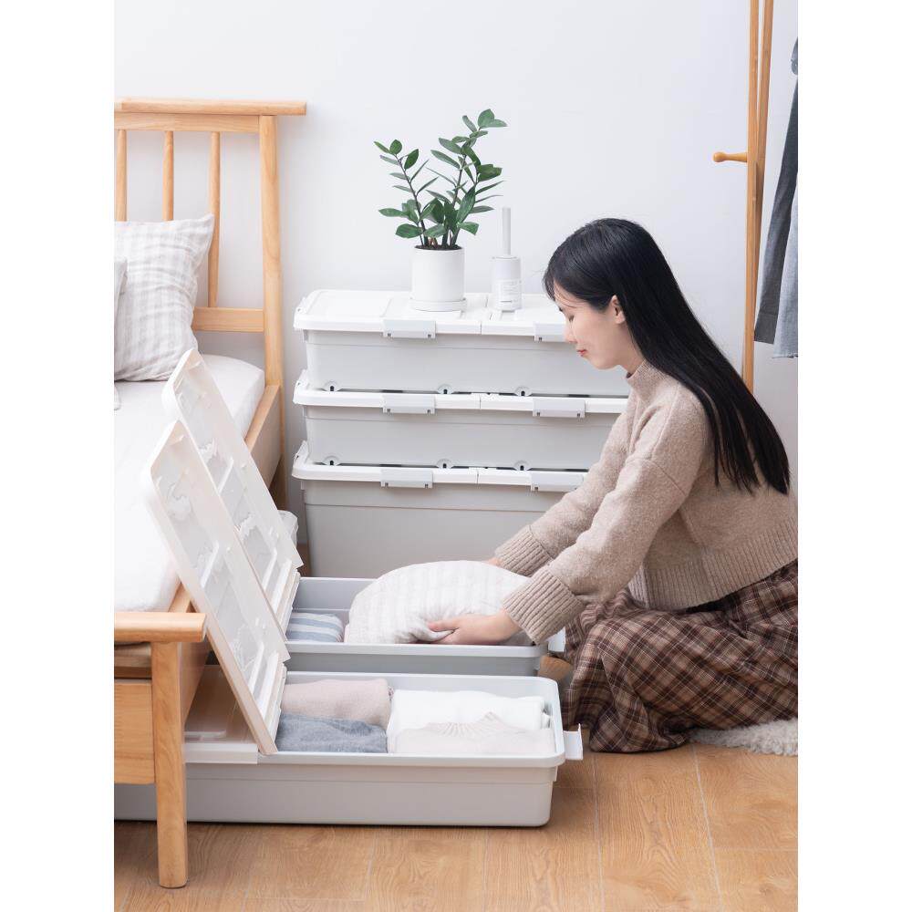家平衣箱收纳用盒抽屉床底下整理带轮床扁下衣服箱塑料储SON物盒