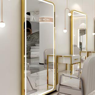 E美发镜子发廊落地理发店镜台网红带灯LD单面发985光挂墙智能镜
