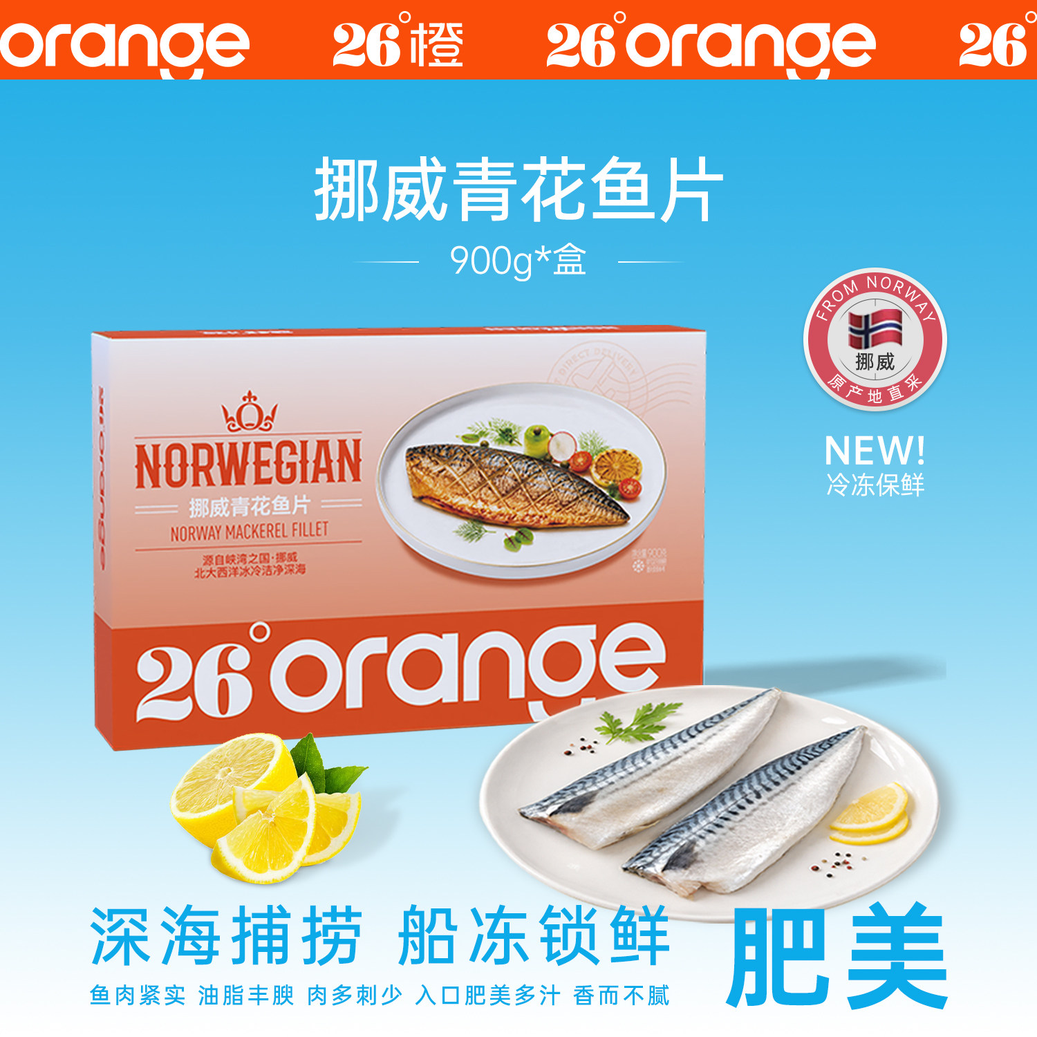 26°橙 挪威进口青花鱼片新鲜冷冻0包冰超大规格去黑膜好大一条