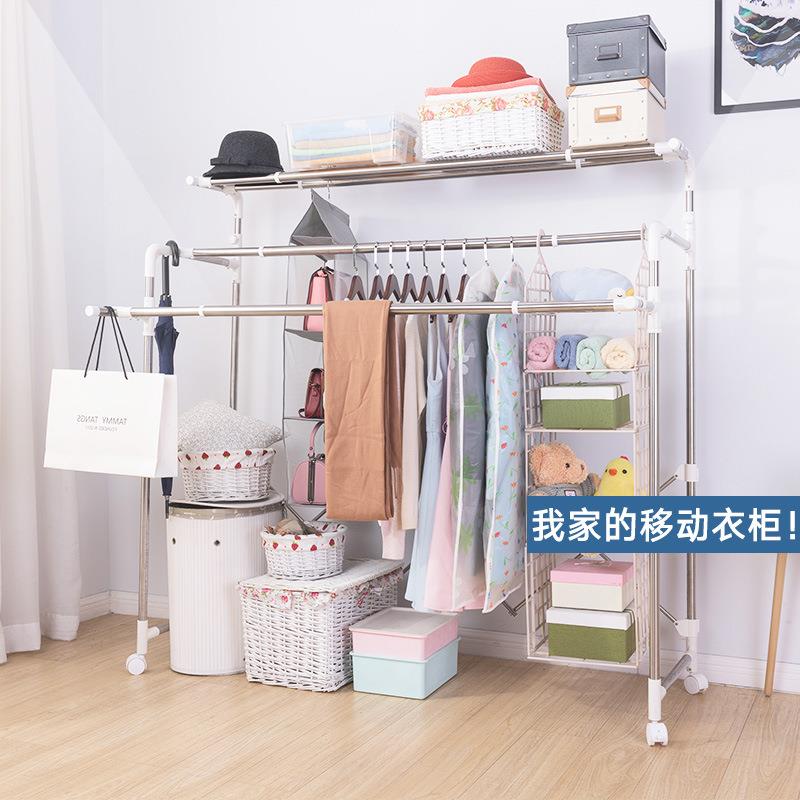 屏风晾衣架移动的衣柜多杆折叠收纳加大方管晾衣架家用阳台晒衣