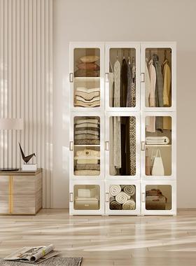 A524现代简约家用白色衣柜卧室衣橱可视门板经济可折叠免