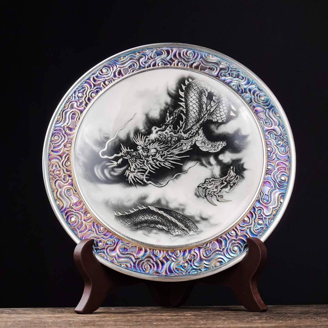 何赋森云鎏银壶承高档陶瓷茶具配件家用干泡小托盘家居工艺品摆件