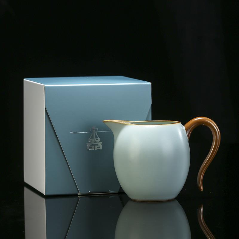 汝窑公道杯茶海家用高端轻奢天青色开片汝瓷带把手分茶器陶瓷茶具